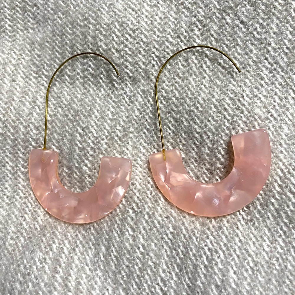 Pink half circle plastic + wire earrings